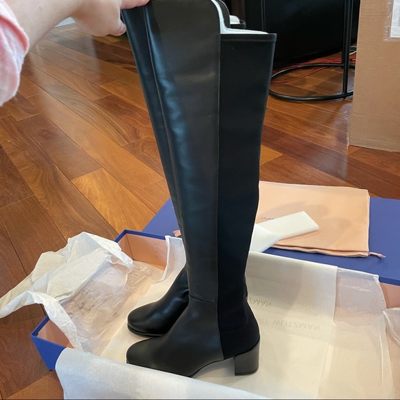 NIB Stuart Weitzman 5050 block black leather knee high boots - Picture 8 of 13